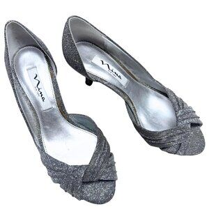 Nina Carrie d'Orsay Pumps Silver Luna Shine Womens 7 Good Condition